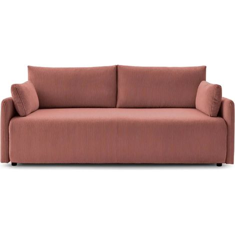 AXELLE - Canapé droit convertible velours côtelé 2 places - Rose