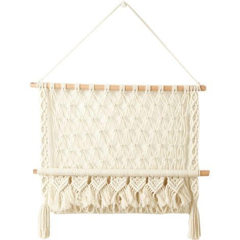 Decoración de pared de macramé natural hecha de cuerda de algodón y madera, 50 x 45 cm, estilo boho, idea de regalo para el hogar. (1/5)