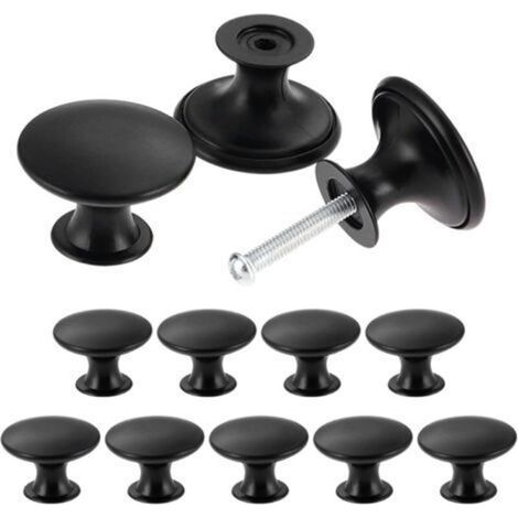 Set of 12 drawer knobs, vintage kitchen handles, round furniture handles, 30 mm, black (1/4)