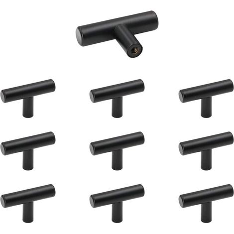 Boutons de meubles, lot de 10, poignées de porte d'armoire en acier inoxydable noir, boutons de tiroir style vintage avec vis pour commode et armoire (1/5)