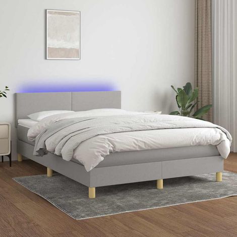 Cama box spring colchón y luces LED tela gris claro 140x200 cm (1/5)