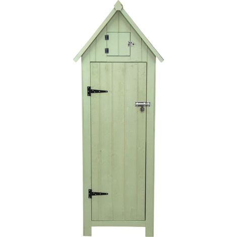 Monster Shop – Abri de jardin en bois vert 178 cm – Toit en asphalte – 3 étagères robustes – Portes verrouillables avec cadenas – Kit de fixation au sol inclus