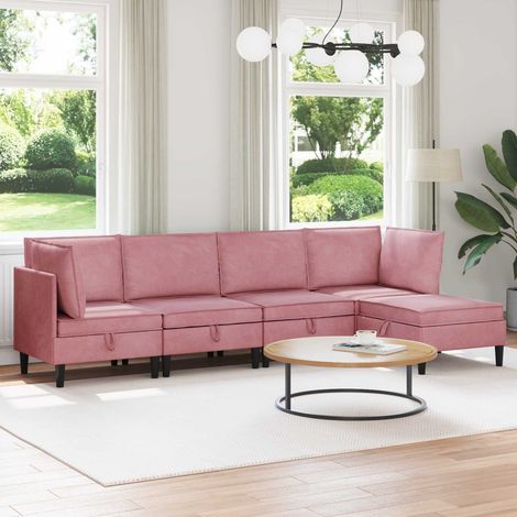 Juego de muebles de salón con cojín 5 pcs Rosa Terciopelo