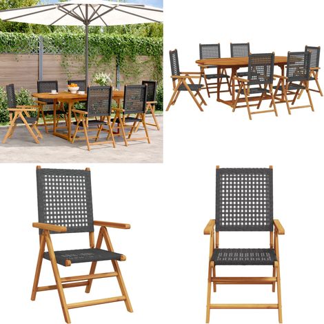 Ensemble à manger de jardin 7 pcs noir rotin et bois massif - Meubles De Jardin - Salon De Jardin - Set De Jardin - Mobilier Extérieur - Table De Jardin - Home & Living (1/5)