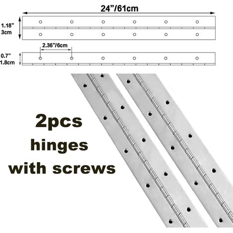 (2 pièces 24 po x 30 mm x 1,2 mm) 2 charnières piano en acier inoxydable antirouille, de 6 po à 48 po, pour portes d'armoires, meubles marins, boîtes en bois, charnières sur mesure (1/5)