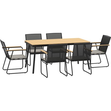 GagaEnsemble repas 7 pieces table et 6 chaises pour jardin bois et noir (1/5)