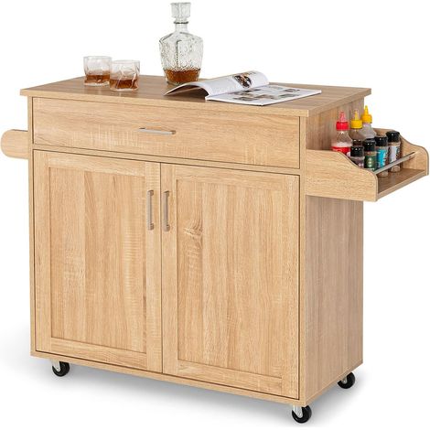 COSTWAY Carrello da Cucina con Ruote di Gomma, Scaffale per Microonde Carrello Servizio, Credenza Cucina Legno Moderno Elegante, 116 x 37 x 85 cm (Naturale) (1/5)