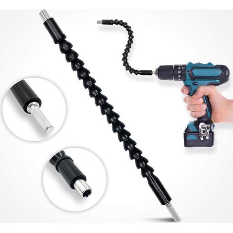 Französische Marke – Flexible Welle – LEBENSLANGE GARANTIE – Flexibles Kabel für Akkuschrauber und Bohrschrauber – 360° magnetische 295-mm-Universalgelenkverlängerung mit Bohrfutter für 90°-Winkelaufs (1/3)