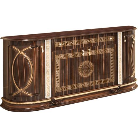 Buffet 4 portes 1 tiroir bois vernis laqué brillant marron et doré Venus 163cm (1/2)