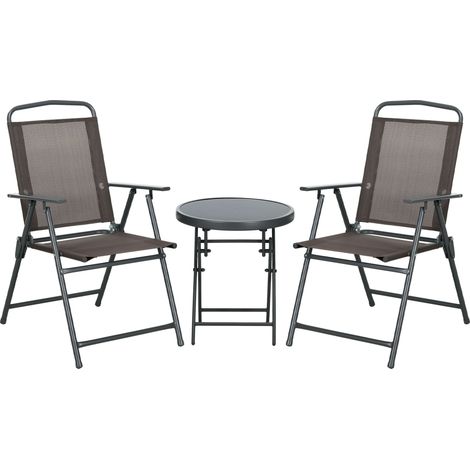 Set 3 Pezzi da Giardino con 2 Sedie 53,5x64x93 cm e Tavolino da Caffè Ø45x50 cm in Metallo Marrone (1/5)