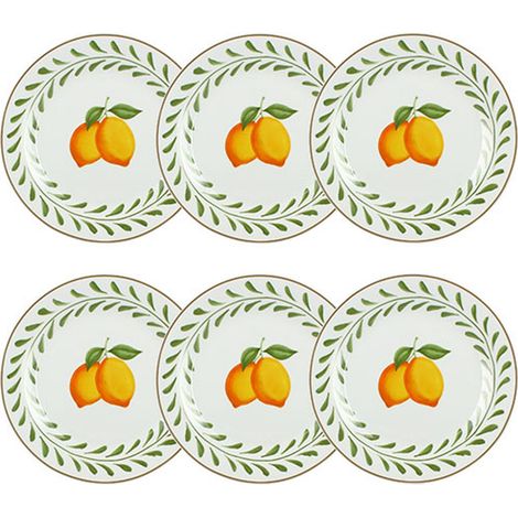 Lot de 6 assiettes plates en porcelaine, LEMON (1/3)