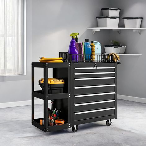 Servante d'atelier coloris noir en acier EVA 96 x 33,5 x 75 cm (1/5)