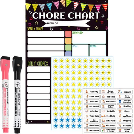 Juego de 3 piezas para tabla de recompensas, 2 bolígrafos, magnéticos, reutilizables, para el hogar y la escuela. (1/5)