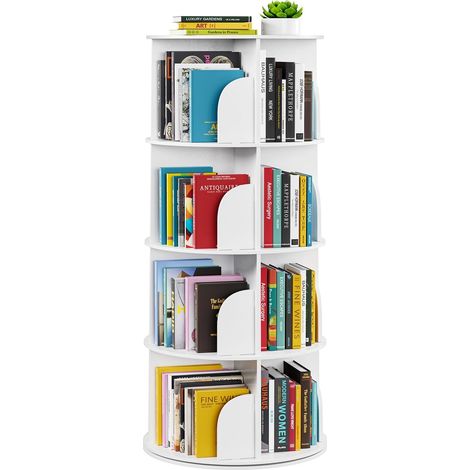 Bibliothèque pivotante à 4 étages - Rotation à 360 ° - Rangement - Carousel Rond - Organisateur d'angle - Blanc (1/5)