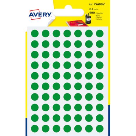 Avery PSA08V selbstklebendes Etikett Kreis Dauerhaft Grün 490 Stück(e)