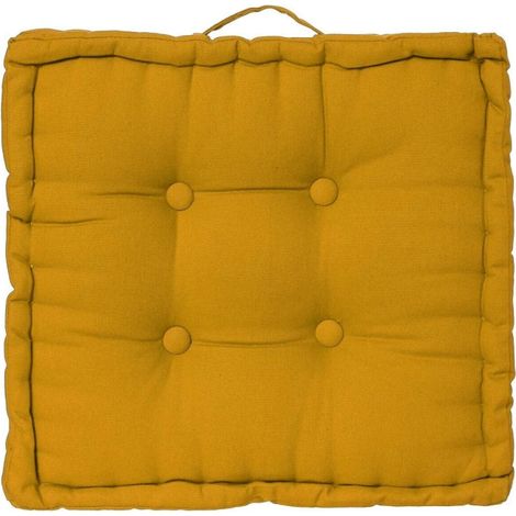Atmosphera – Coussin de sol 40x40cm ocre – 100% coton doux et confortable – Design capitonné avec poignée – Accessoire élégant pour intérieur (1/4)