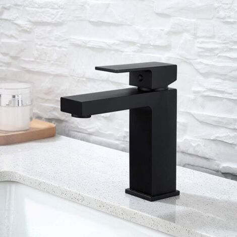 Robinet de lavabo noir Robinet d'évier Robinet en laiton chaud et chromé Conception de robinet durable (1/5)