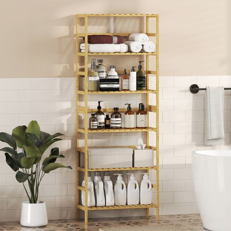 6-stöckiges Bambus-Bücherregal für kleine Räume, Badezimmer, Wohnzimmer und Küche, Natur
