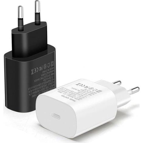 Chargeur - TECHTA - USB‑C 25W - PD 3.0 - Port USB‑C - Pack 2 Blanc/Noir (1/5)