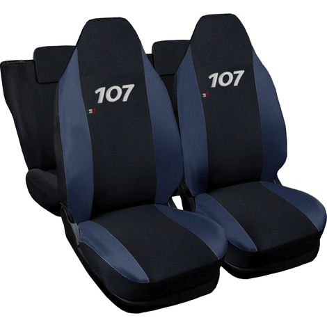 Lupex shop - Coprisedili Auto Compatibili per 107, Made In Italy, set di copri sedili anteriori e posteriori con copri poggiatesta incluso, tessuto poliestere, Nero - Blu scuro