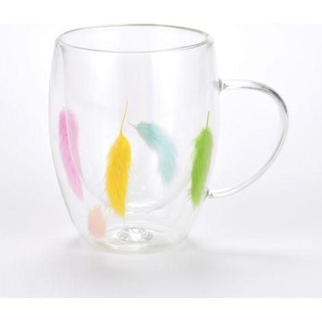 Verre à double paroi fleurs séchées et sable doré 350 ml motif n° 6