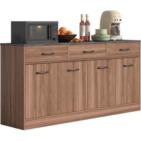 CHICFURN Aparador de cocina 160 x 37 x 76,5 cm en MDF marrón, encimera efecto hormigón, 3 cajones (1/5)