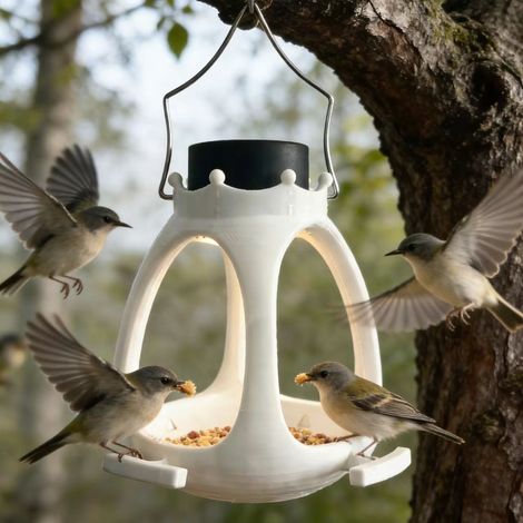 Solarbetriebener, kronenförmiger Vogelfutterspender für den Außenbereich, wasserdichter Hänge-Vogelfutterspender mit Edelstahlhaken. Solarbetriebener Kronen-Vogelfutterspender.