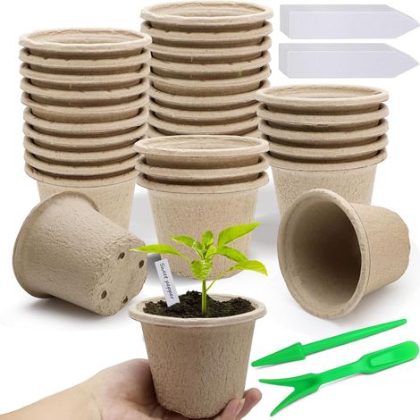 30 godets de semis avec 30 étiquettes, 2 pots de fleurs pour la germination des graines (302211 cm) (1/5)