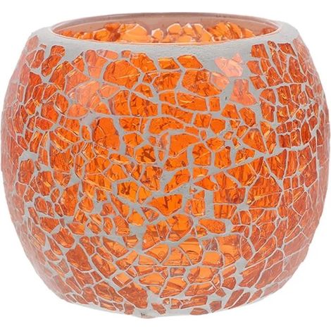 Porte-bougie chauffe-plat en mosaïque de verre orange, bol pour bougie votive, centre de table pour mariage (1/5)
