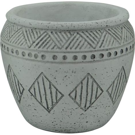 Vaso tondo piccolo da giardino in fibra di argilla decorata 14x14x12 cm Olea