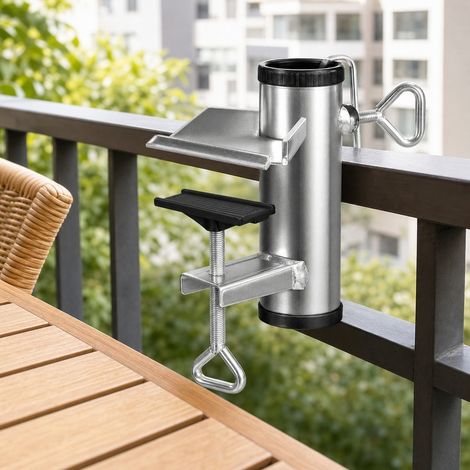 Fixation Parasol Balcon 18 x 13 x 7 cm Alliage Galvanise 500 g - Pince Support Parasol (1/5)