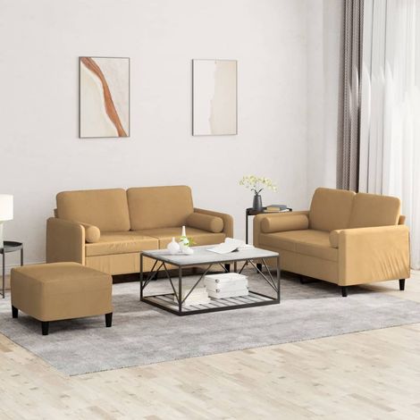 3-tlg. Sofagarnitur mit Kissen Braun Samt vidaXL (1/5)