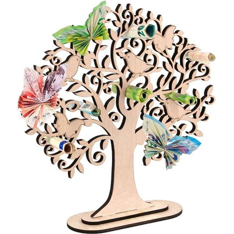Arbre à argent en bois - Décoration Arbre de Vie - Arbres en bois artisanaux - Décoration intérieure - Vie - Argent - Arbre à souhaits - Cadeau arbre à argent en bois - Cadeaux d'anniversaire et de ma (1/5)