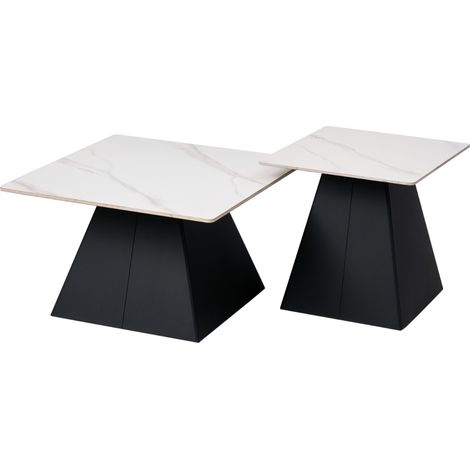 Mesa de centro MAVIA blanca con juego de 2 bancos