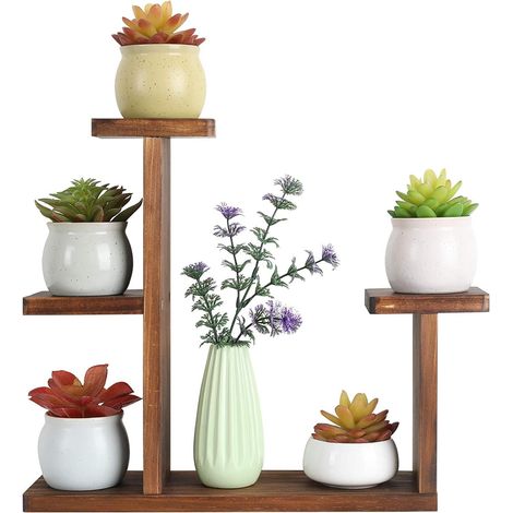 Support de table en bois pour plantes - Petit support à fleurs pour rebord de fenêtre - Porte-plantes d'intérieur - Présentoir décoratif pour plantes grasses et herbes aromatiques dans le salon et le (1/4)
