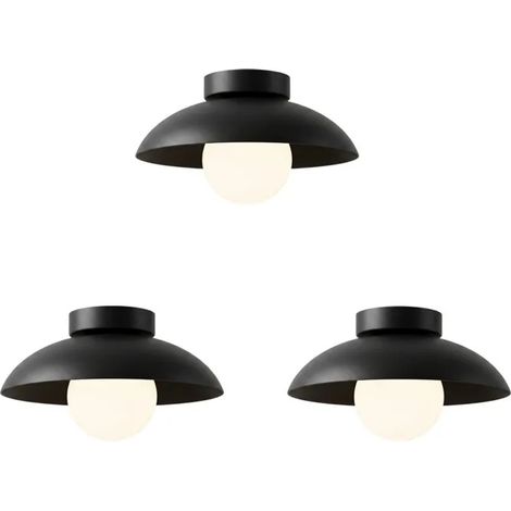 3x Plafonnier Vintage,Moderne Lampe de Plafond Industriel Abat-jour en Métal Designe Demi - cercle G9 Lustre Noir pour Entree (1/5)