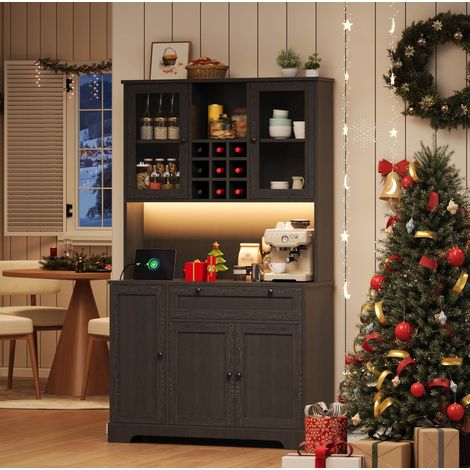 MEUBLIV Buffet de cuisine 105x40x180 cm noir – LED multicolore et prise intégrée (1/5)