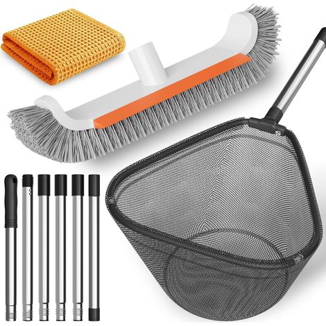 Épuisette de Piscine avec Manche télescopique 180cm Filet de Piscine avec Brosse de Piscine et Chiffon de Nettoyage (1/5)