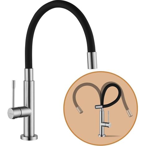 Robinet cuisine flexible, kitchen faucet acier inoxydable, Mitigeur douchette Cuisine pivotant à 360°, robinet d'évier haute pression (brossé) (1/5)