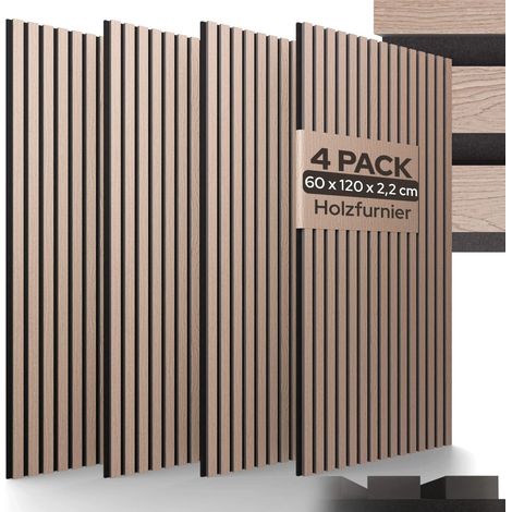 AREBOS Akustikpaneele 120x60cm Lamellenwand Holzoptik Wandpaneel Schallschutz (1/5)