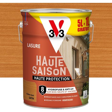 V33 Alta Stagione, Tinta per Legno Rovere Dorato Satinata, Durata 8 Anni, 5L + 20% in omaggio V33