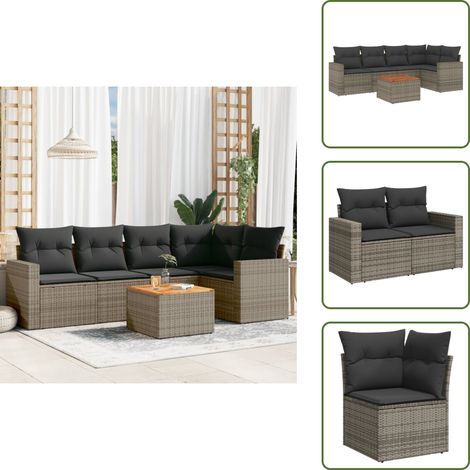 The Living Store 6-tlg. Garten-Sofagarnitur mit Kissen Grau Poly Rattan - Gartenmöbel - Outdoor Möbel - Rattan Gartenmöbel - PE-Rattan - Esstisch Set (1/5)