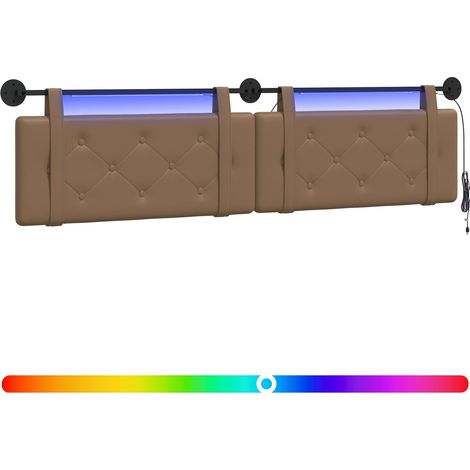 Hanging Headboard with LED Light Cappuccino Faux Leather vidaXL