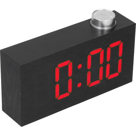 Horloge LED bois imitation avec bouton rotatif, réveil numérique électronique design, thermomètre intérieur, horloge créative pour table de chevet étudiant, modèle TS-T12, sans piles, rouge. (1/5)
