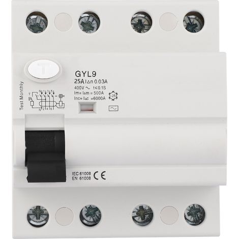 Disjoncteur Différentiel - 4 Pôles - 25 A - 400 V AC - Protection Contre Les Courants De Fuite - Pour Installation Électrique Domestique Et Professionnelle (1/5)