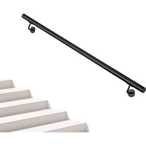 AICA Pasamanos de acero inoxidable 304 negro mate, 180 cm con 2 Soportes, Interior y Exterior