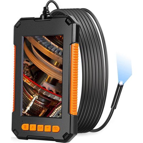 Endoscopio industrial, cámara endoscópica HD 1080P, cámara para inspección de tuberías, pantalla HD de 4,3 pulgadas, 8 luces LED, cable semirrígido de 5 m, tarjeta TF de 32 GB (5 m). (1/5)