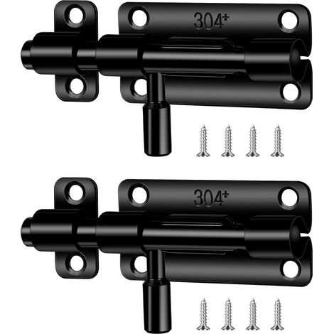 2 Pièces Loquet Porte,Verrou Porte Interieure et Exterieur,Loquets et Verrous de Portes Inox (Noir) (1/5)