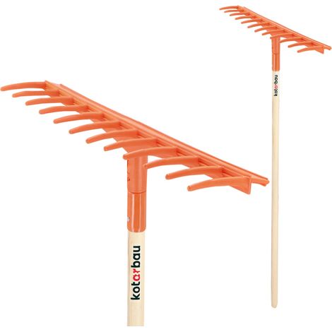 KOTARBAU® Rateau Jardin - Rateau à Feuille - Plastique - 51 cm - 12 Dents - avec Manche en Bois 152 cm - Léger - Balai a Gazon - Ergonomique - Orange (1/5)