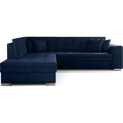 Canapé convertible angle gauche velours bleu nuit et chromé Pika 260cm (1/5)